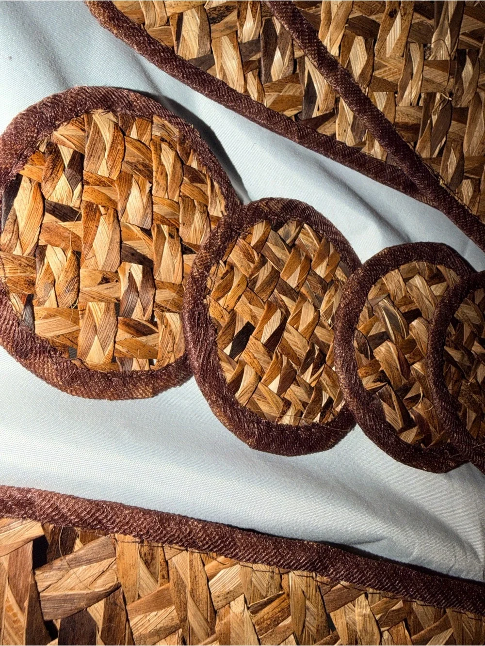 Set of 6 Handwoven Water Hyacinth Placemats & 6 Matching Coasters | Boho